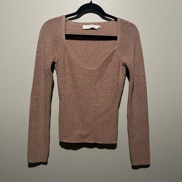 ASTR THE LABEL- Rose gold Sparkly Long Sleeve Ribbed Top Size M - Picture 1 of 3